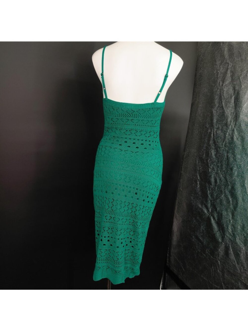 Crochet Knit Bodycon Dress Women Small Green Midi Lined Party Summer Lucky Irish - Picture 10 of 15
